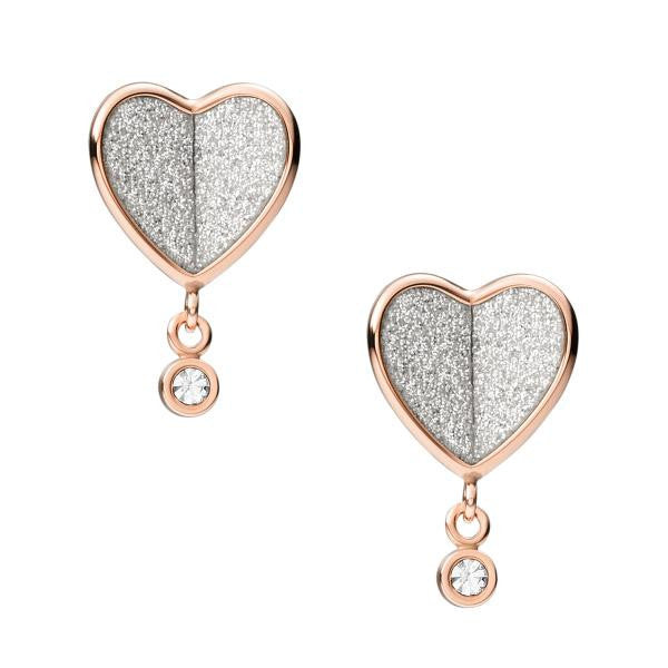 Fossil Women's Flutter Hearts Stud Earrings in Rose Gold Tone