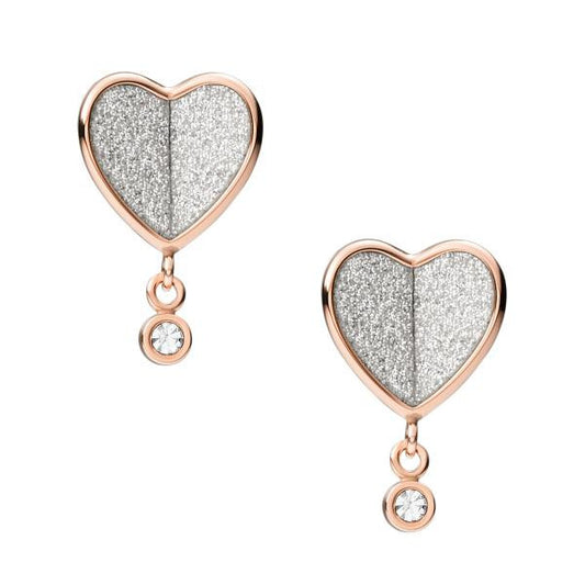 Pendientes con forma de corazón Flutter de Fossil para mujer en tono oro rosa 