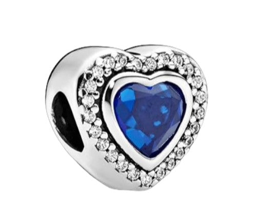 Ragazza Studio Sparkling Love Heart Charm in 925 Sterling Silver - Blue