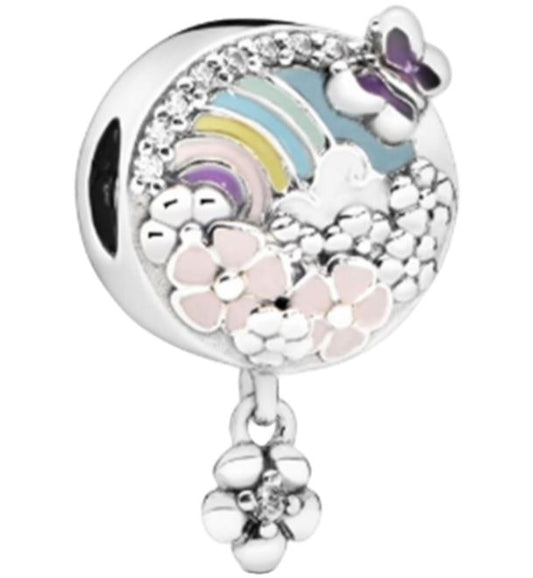 Ragazza Studio Rainbow and Flower Dangle Charm in 925 Sterling Silver