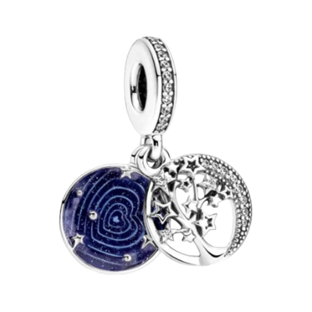 Ragazza Studio Double Dangle Tree & Galaxy Moon Charm in 925 Sterling Silver