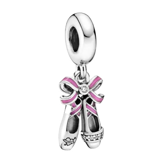 Ragazza Studio Ballerina Shoes Dangle Charm in 925 Sterling Silver - Pink