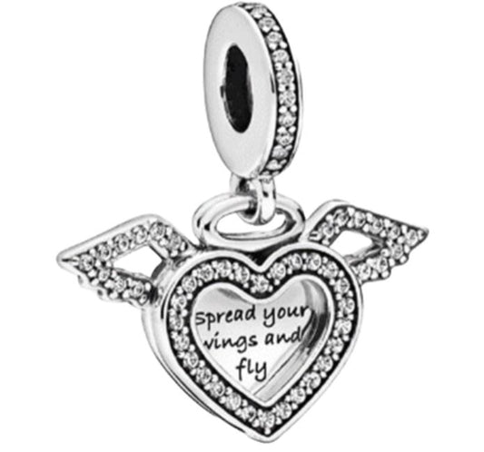 Ragazza Studio Heart and Angel Wings Charm in 925 Sterling Silver