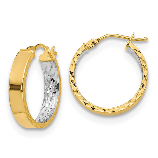 14K Yellow Gold Leslie's Women's 3.8mm Diamond-Cut Hoop Earrings with Rhodium Plating