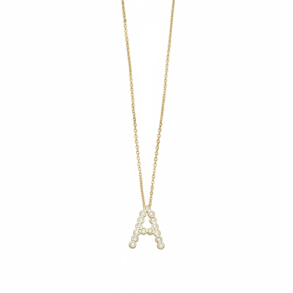 Collar con colgante de inicial "A" de cristal simple de 16,5" de Ettika en baño de oro de 18 k sobre latón y acero