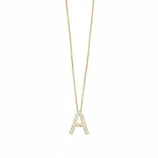 Collar con colgante de inicial "A" de cristal simple de 16,5" de Ettika en baño de oro de 18 k sobre latón y acero