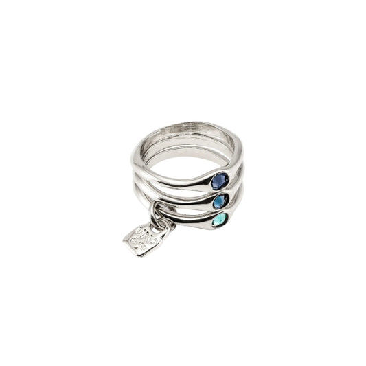 UNOde50 Happy Women's Triple Blue Crystals Ring in Sterling Silver-Plating over Metal