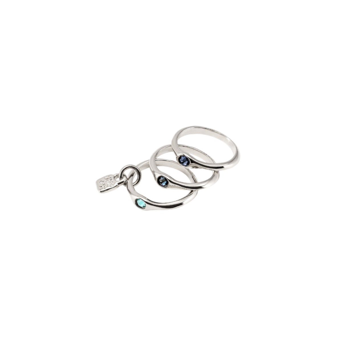 UNOde50 Happy Women's Triple Blue Crystals Ring in Sterling Silver-Plating over Metal