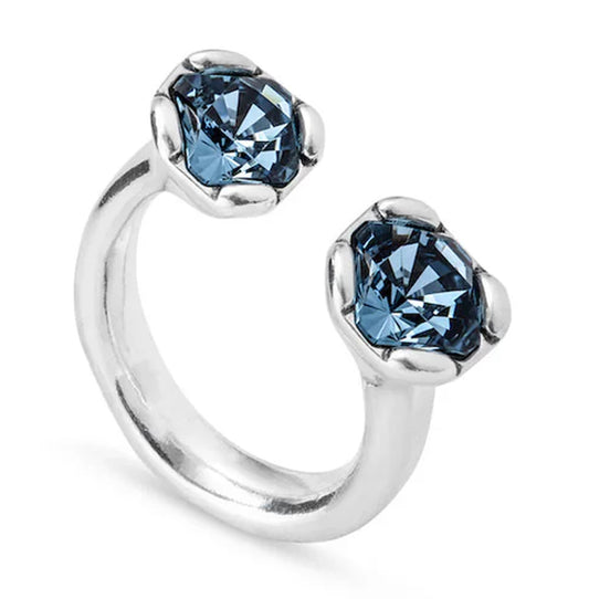 UNOde50 Charismatic Women's Two Blue Faceted Crystal Ring in Sterling Silver-Plating over Metal Alloy