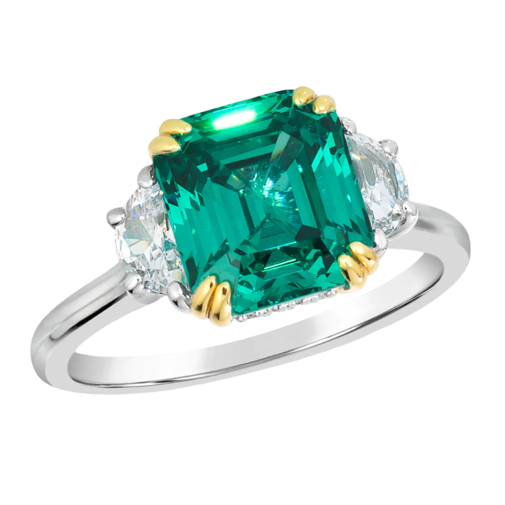 Anna Zuckerman Arabella 28 Women's 2 ct. Diamond Crystalline And 3 ct. Emerald Cassidy Ring in Platinum-Plating over 925 Sterling Silver - Size 6