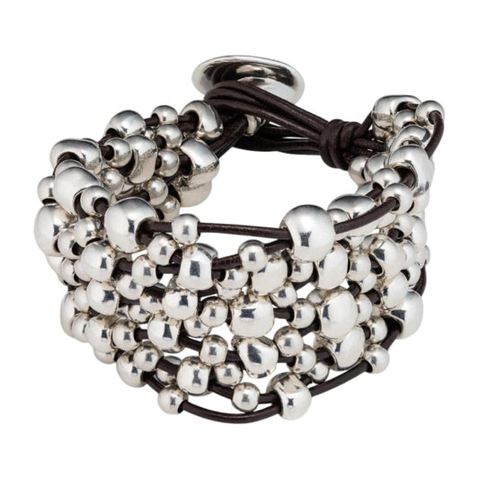 UNOde50 Crazy Goat Women's Leather Beaded Bracelet in Sterling Silver-Plating over Metal