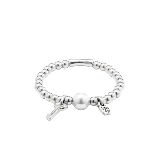 UNOde50 Llavestruz Women's White Pearl Beaded Bracelet in Sterling Silver-Plating over Metal