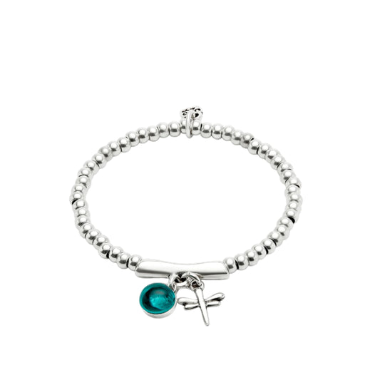 UNOde50 Ser Fascinante Women's Green Murano Glass Beads Bracelet with Dragonfly in Sterling Silver-Plating over Metal Alloy