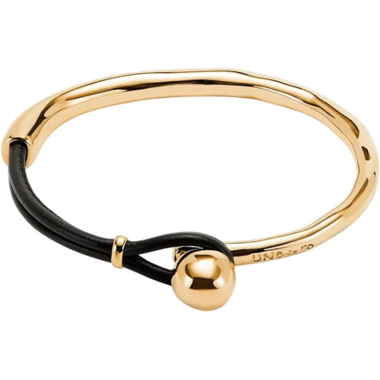 UNOde50 Ser Intrepida Unisex Bangle Bracelet with Black Leather in 18k Gold-Plating over Metal