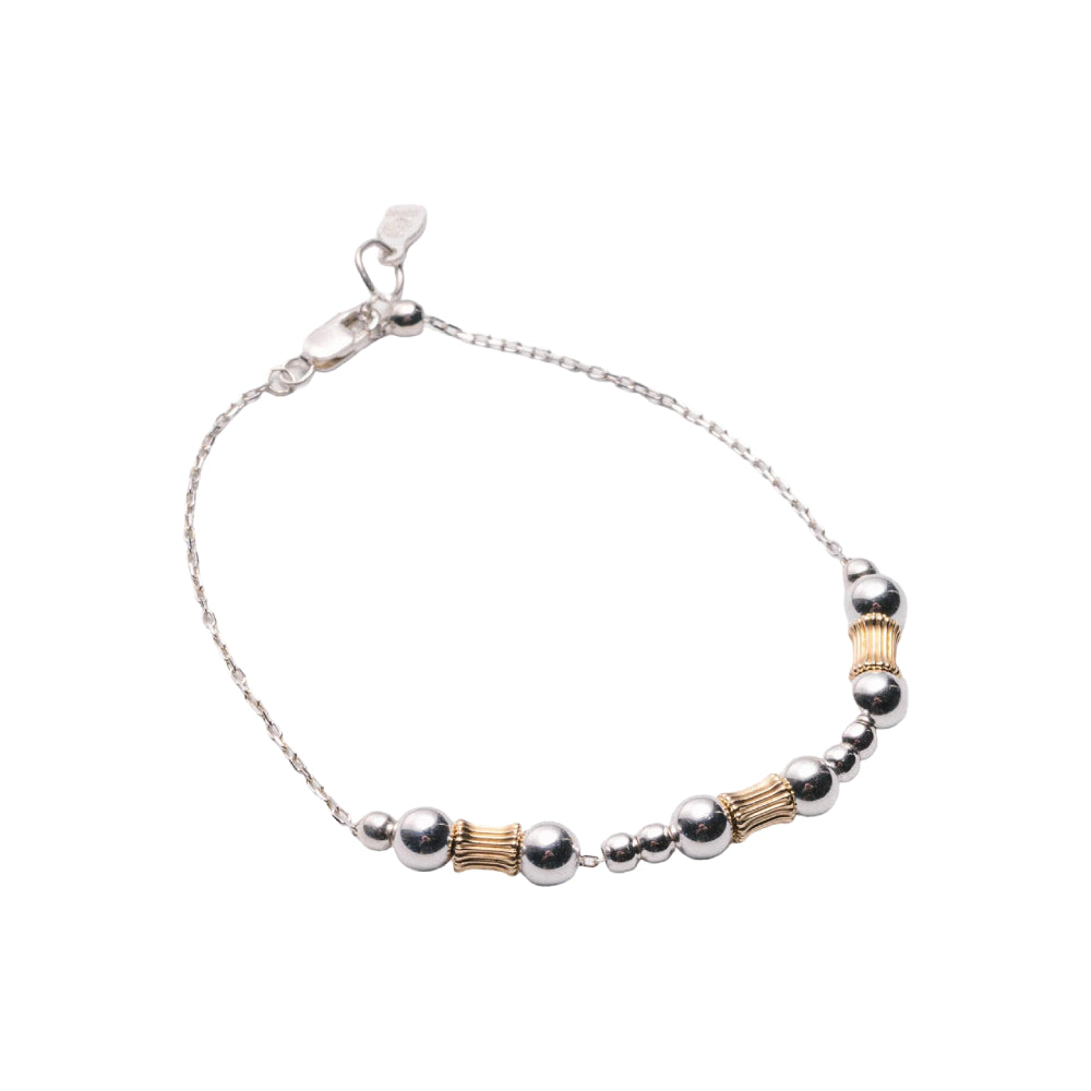 Metal Alchemist Two-Tone Etched Barrel Alchemy Beaded Bracelet In 14K Gold Plated Over 925 Sterling Silver