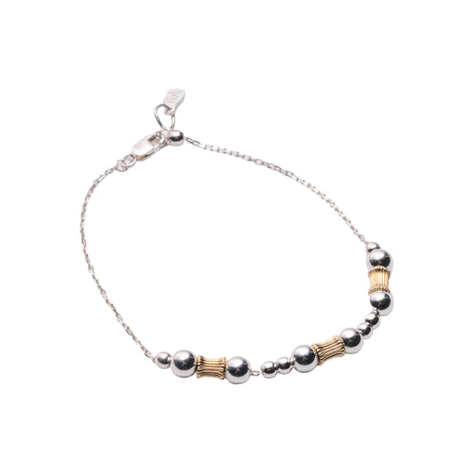 Metal Alchemist Two-Tone Etched Barrel Alchemy Beaded Bracelet In 14K Gold Plated Over 925 Sterling Silver