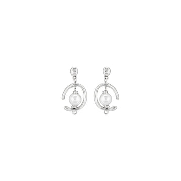 UNOde50 Inorbit Women's White Pearl Hanging Earrings in Sterling Silver-Plating over Metal