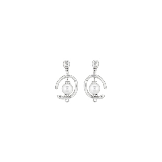 UNOde50 Inorbit Women's White Pearl Hanging Earrings in Sterling Silver-Plating over Metal