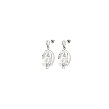 UNOde50 Inorbit Women's White Pearl Hanging Earrings in Sterling Silver-Plating over Metal