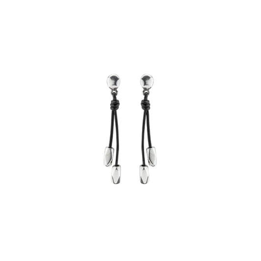 UNOde50 Women's Paths Leather Long Earrings in Sterling Silver-Plating over Metal