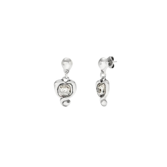 UNOde50 Ser Expresiva Women's Heart and White Crystal Drop Earrings in Sterling Silver-Plating over Metal Alloy