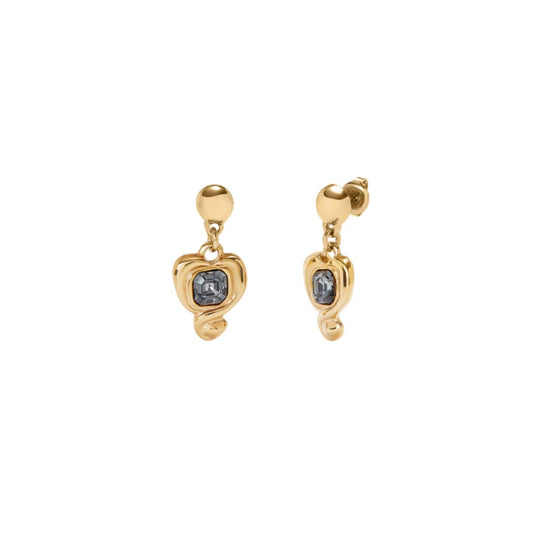 UNOde50 Ser Expresiva Women's Heart and Black Crystal Drop Earrings in 18k Gold-Plating over Metal Alloy