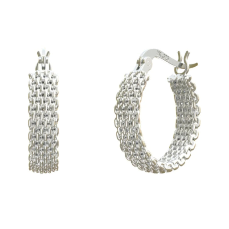 Metal Alchemist Woven Armor Hoop Earring in 925 Sterling Silver
