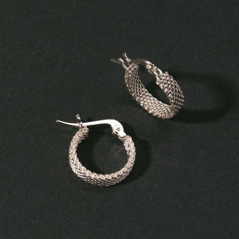 Metal Alchemist Woven Armor Hoop Earring in 925 Sterling Silver
