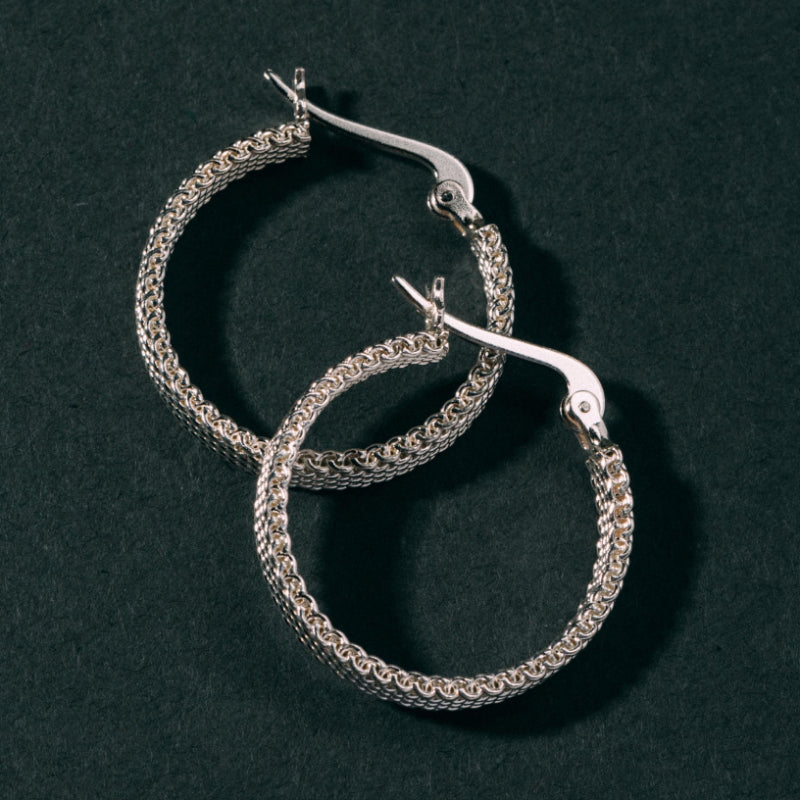 Metal Alchemist Woven Armor Hoop Earring in 925 Sterling Silver