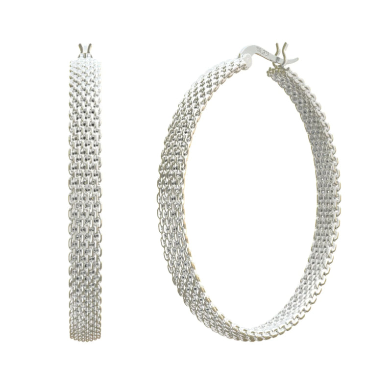 Metal Alchemist Woven Armor Hoop Earring in 925 Sterling Silver