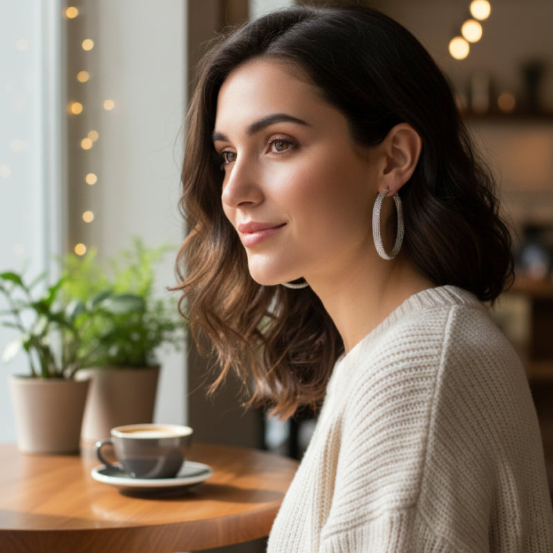 Metal Alchemist Woven Armor Hoop Earring in 925 Sterling Silver