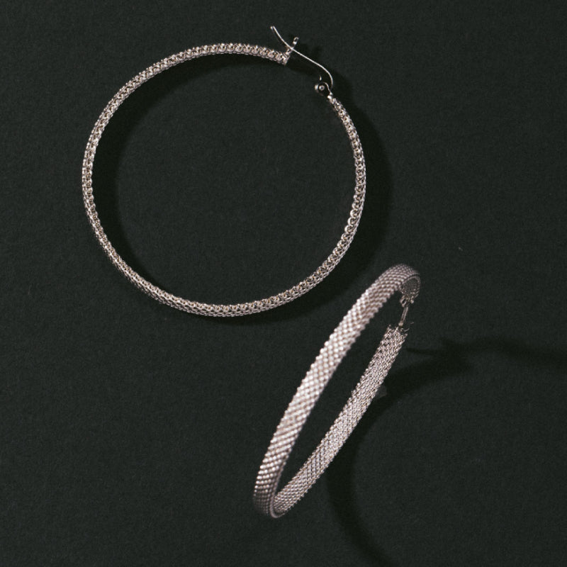 Metal Alchemist Woven Armor Hoop Earring in 925 Sterling Silver