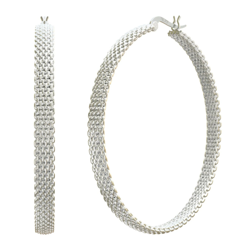 Metal Alchemist Woven Armor Hoop Earring in 925 Sterling Silver