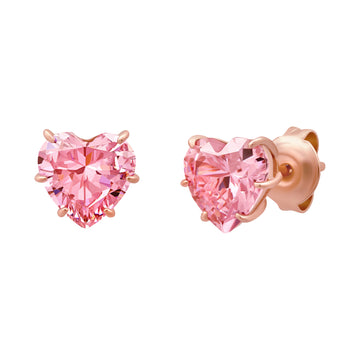 Crislu Women's 4 ct. Cubic Zirconia Pink Heart Stud Earringsin 18K Rose Gold-Plated over 925 Sterling Silver