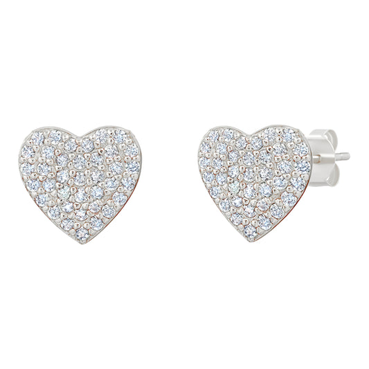 Crislu Women's 0.4 ct. Cubic Zirconia Pave Heart Stud Earrings in 925 Sterling Silver