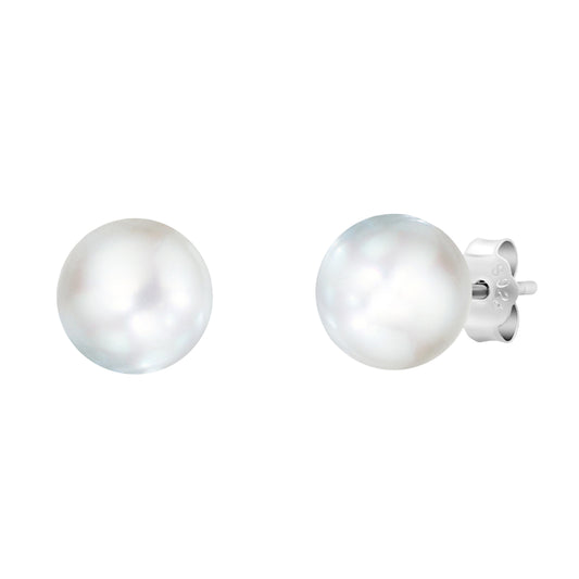 Crislu Women's Pearl Stud Earrings in Pure Platinum-Plated over 925 Sterling Silver