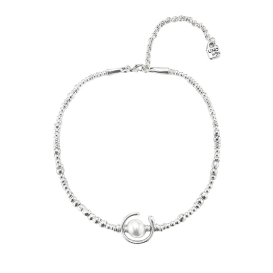 UNOde50 Women's White Pearl Shell Leather Necklace in Sterling Silver-Plating over Metal