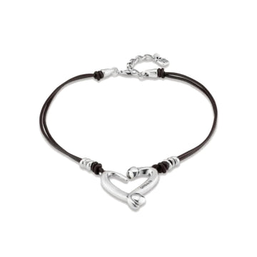 UNOde50 Loved Women's Heart Leather Necklace in Sterling Silver-Plating over Metal