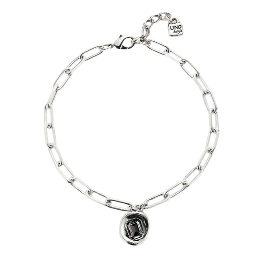 UNOde50 Ser Valiente Exc Women's Gray Faceted Crystal Link Chain in Sterling Silver-Plating over Metal Alloy