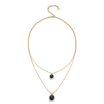 UNOde50 Women's Black Murano Glass Pendant Double Chain in 18K Gold-Plating over Metal Alloy