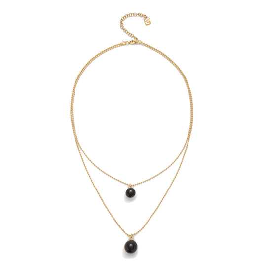 UNOde50 Women's Black Murano Glass Pendant Double Chain in 18K Gold-Plating over Metal Alloy
