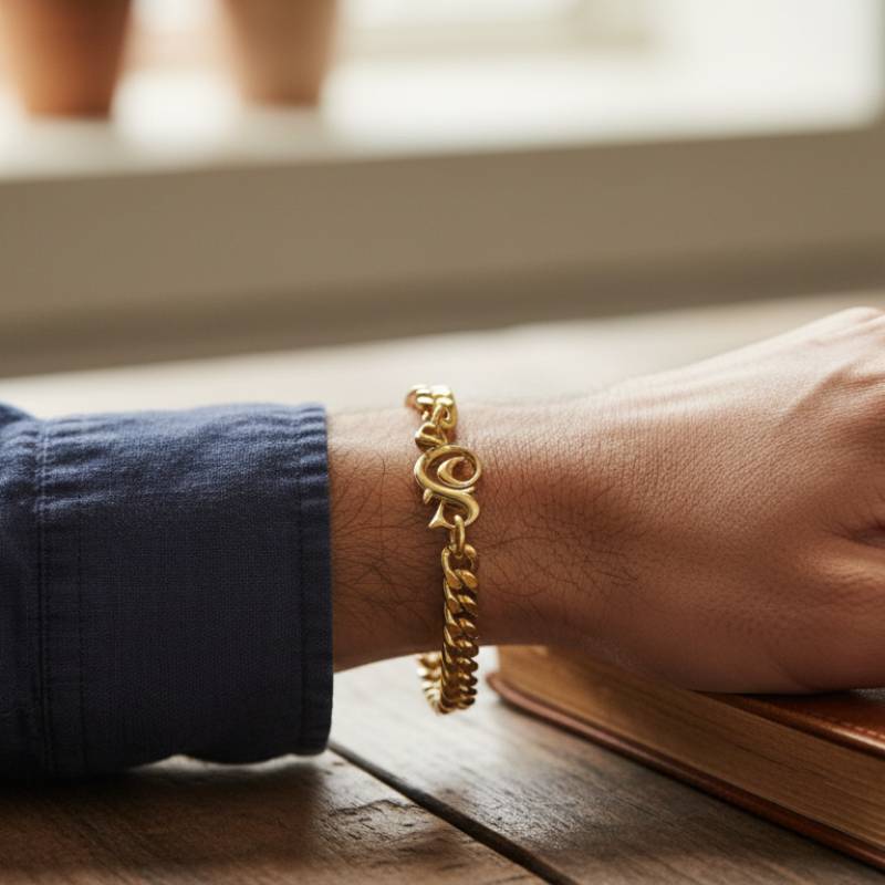 14K Love Child Men's Cuban Chain Bracelet In Gold Plated Over 925 Sterling Silver