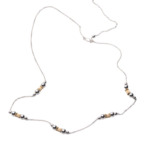 Metal Alchemist Two-Tone Etched Alchemy Beaded Lasso Necklace In 14K Gold Plated Over 925 Sterling Silver