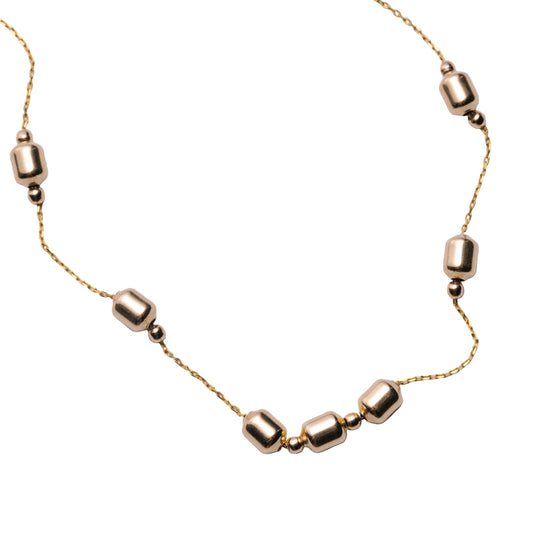 Metal Alchemist Barrel Alchemy Beaded Lasso Necklace In 14K Gold Plated Over 925 Sterling Silver
