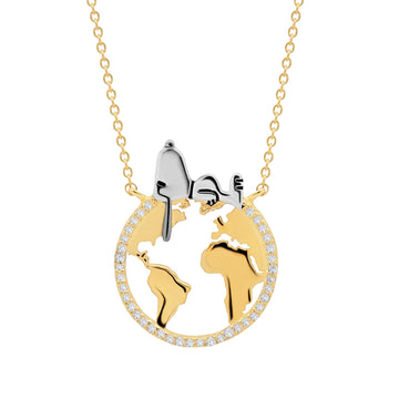 Crislu Peanuts 0.2 ct. Cubic Zirconia Snoopy On The World Necklace