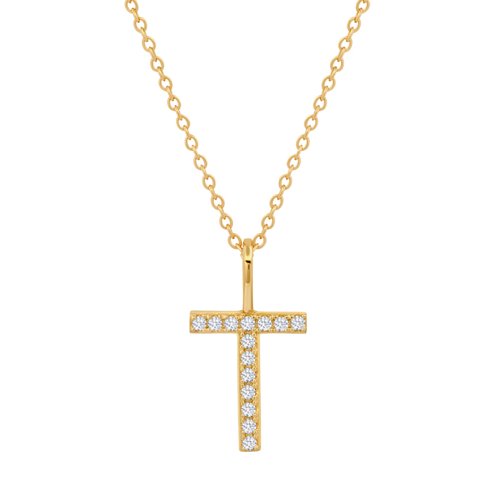 Crislu Letter 18" 0.115 ct. Cubic Zirconia Initial Pendant Necklace in 925 Sterling Silver