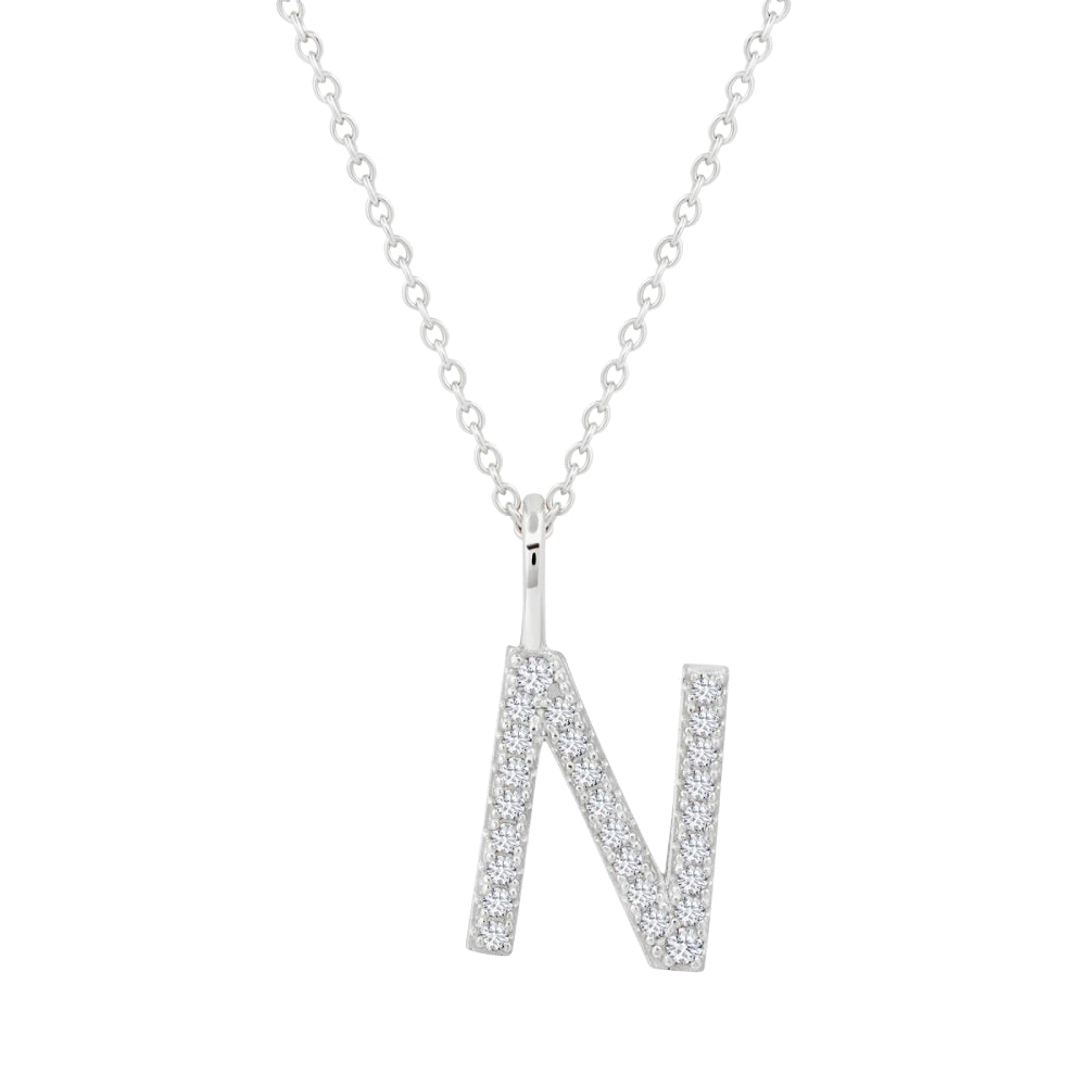 Crislu Letter 18" 0.115 ct. Cubic Zirconia Initial Pendant Necklace in 925 Sterling Silver