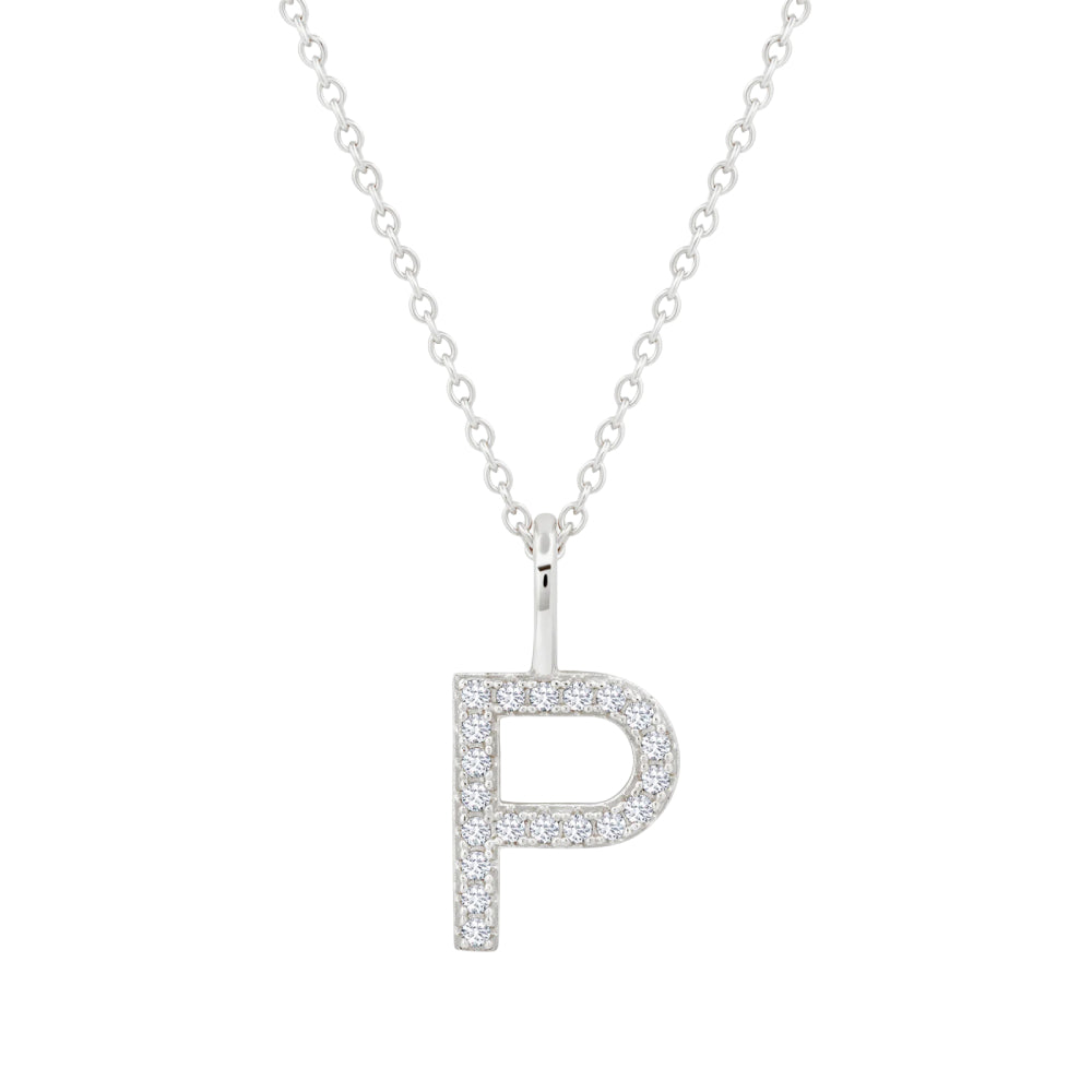 Crislu Letter 18" 0.115 ct. Cubic Zirconia Initial Pendant Necklace in 925 Sterling Silver
