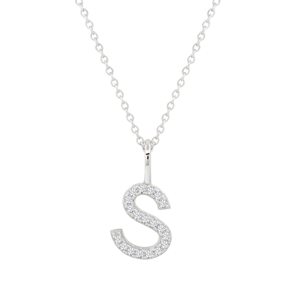 Crislu Letter 18" 0.115 ct. Cubic Zirconia Initial Pendant Necklace in 925 Sterling Silver