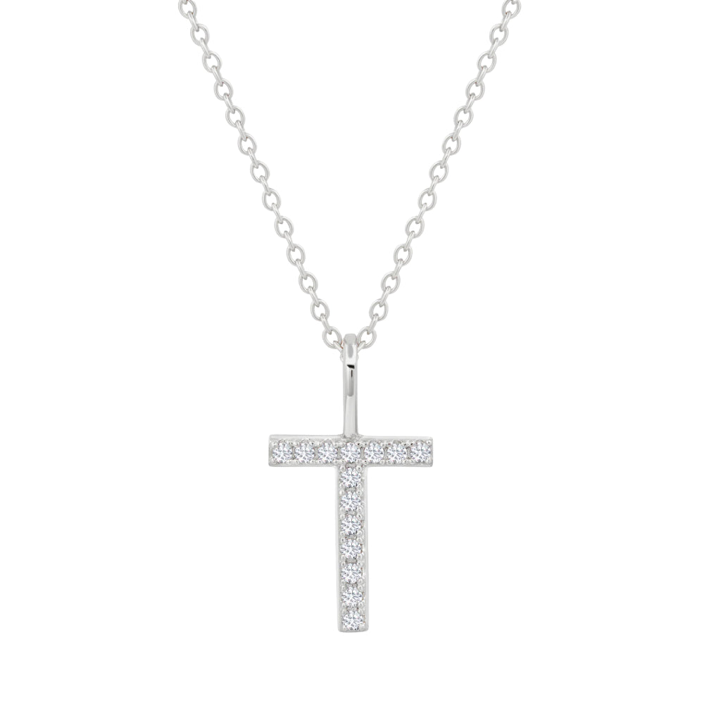 Crislu Letter 18" 0.115 ct. Cubic Zirconia Initial Pendant Necklace in 925 Sterling Silver